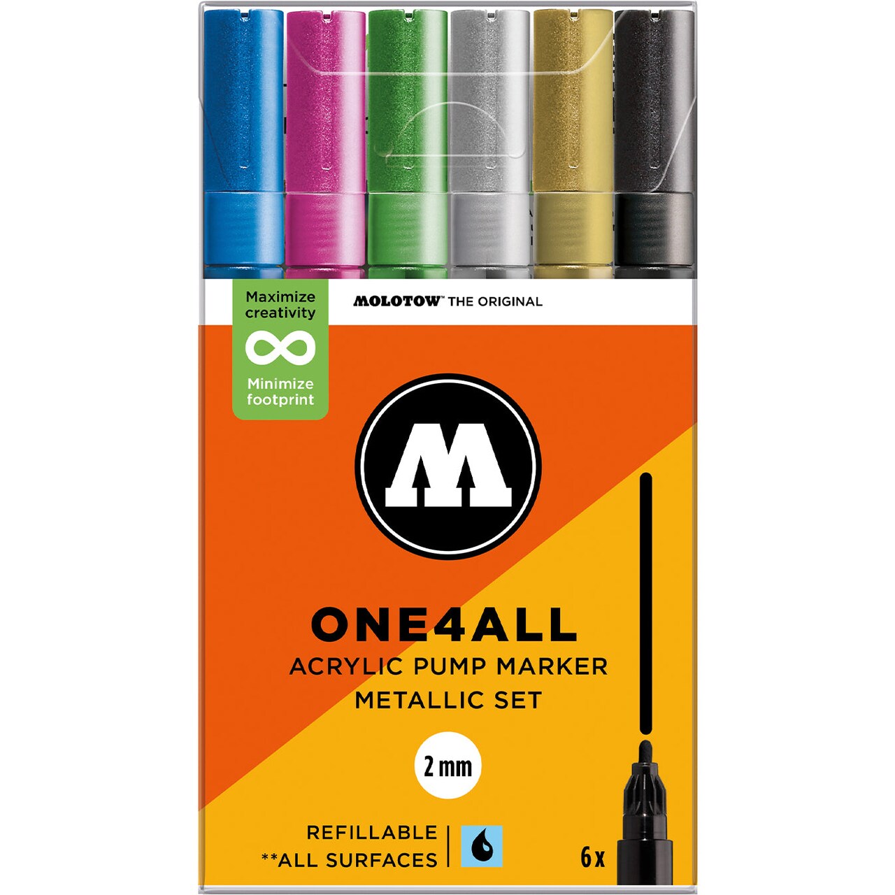 Molotow ONE4ALL Acrylic Paint Marker Character 6-Color Set, 2mm, Assorted Colors, 1 Set Each